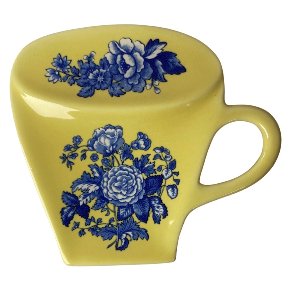 Spode Spoon Rest Yellow with Blue Flowers Teacup Shaped Spoon Rest Vintage